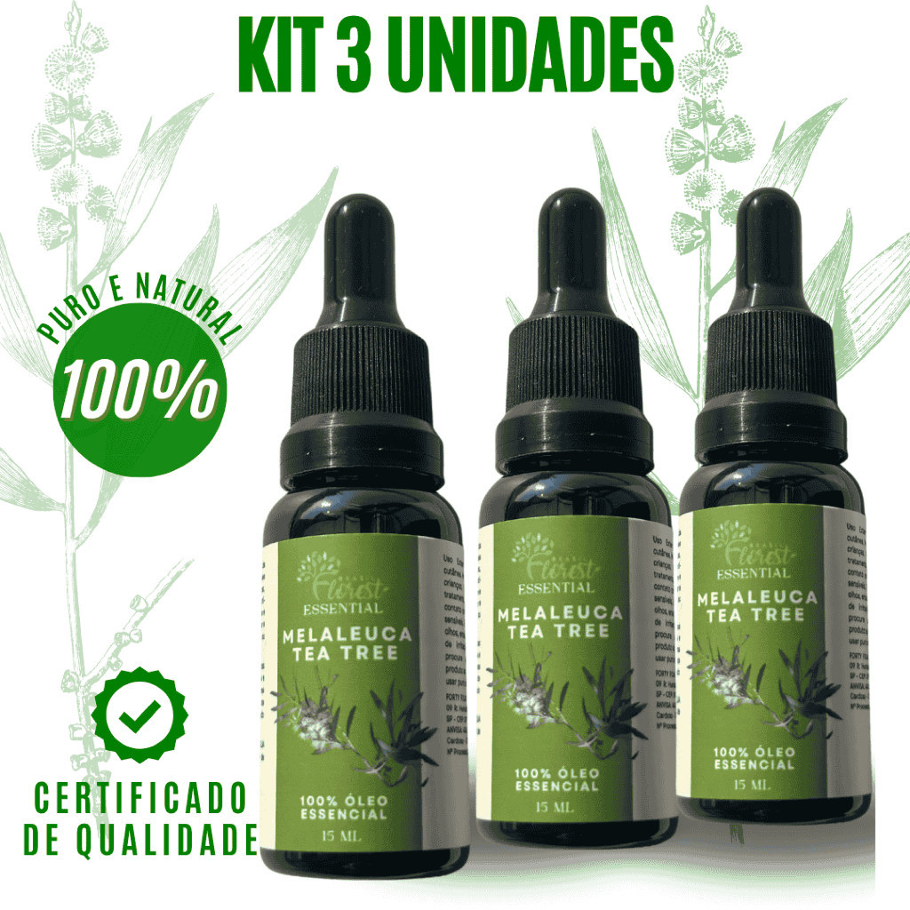 Óleo Essencial de Melaleuca Kit 3 Unidades Conta Gotas