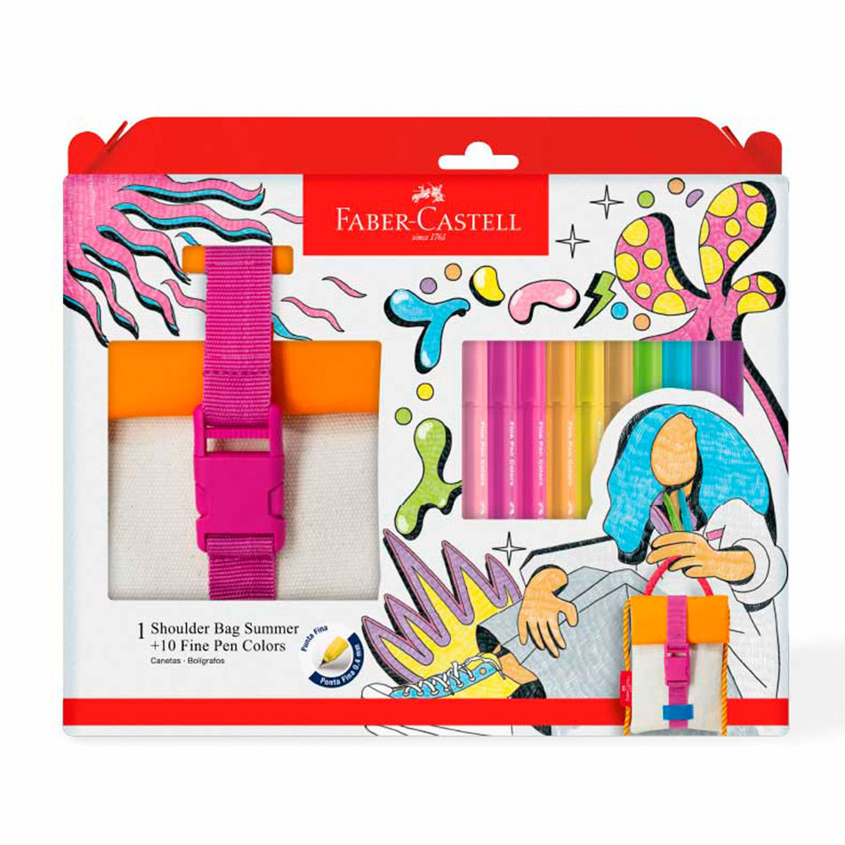 Caneta hidrográfica Fine Pen Summer 10 unidades + Shoulder Bag FPB/ESSMRZF Faber-Castell