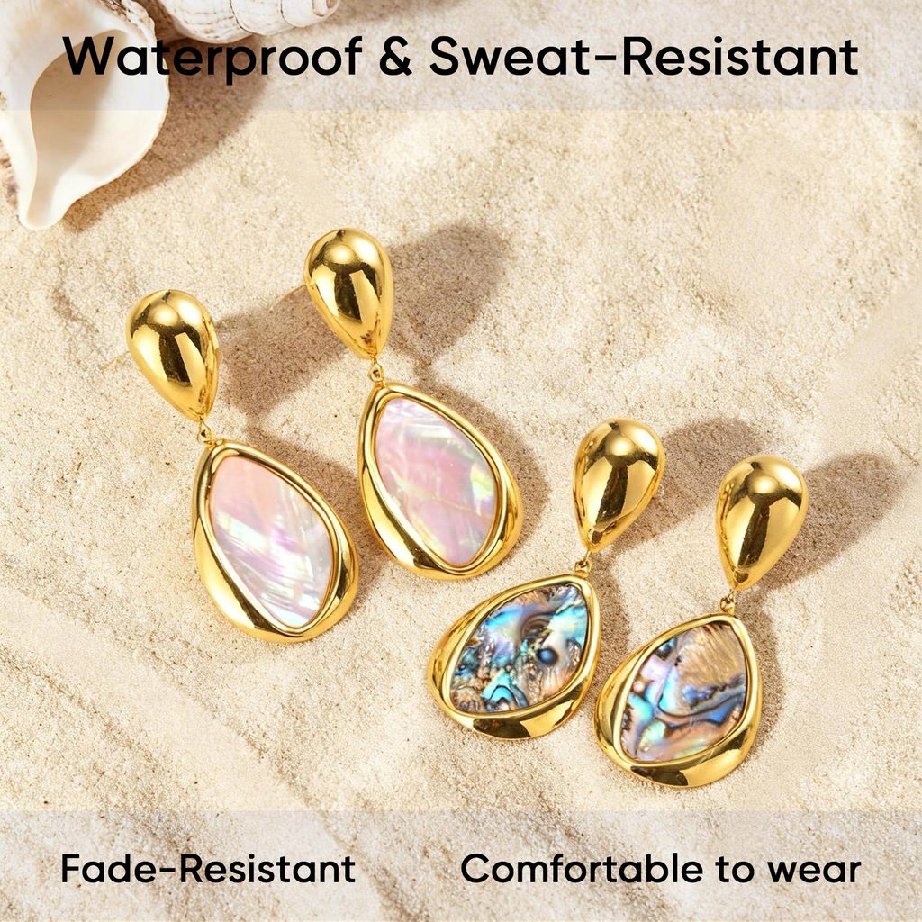 Brincos De Concha De Abalone De Aço Inoxidável Estilo Oceano Vnox – Joias De Ouro Para Presente Mulheres · foto 2