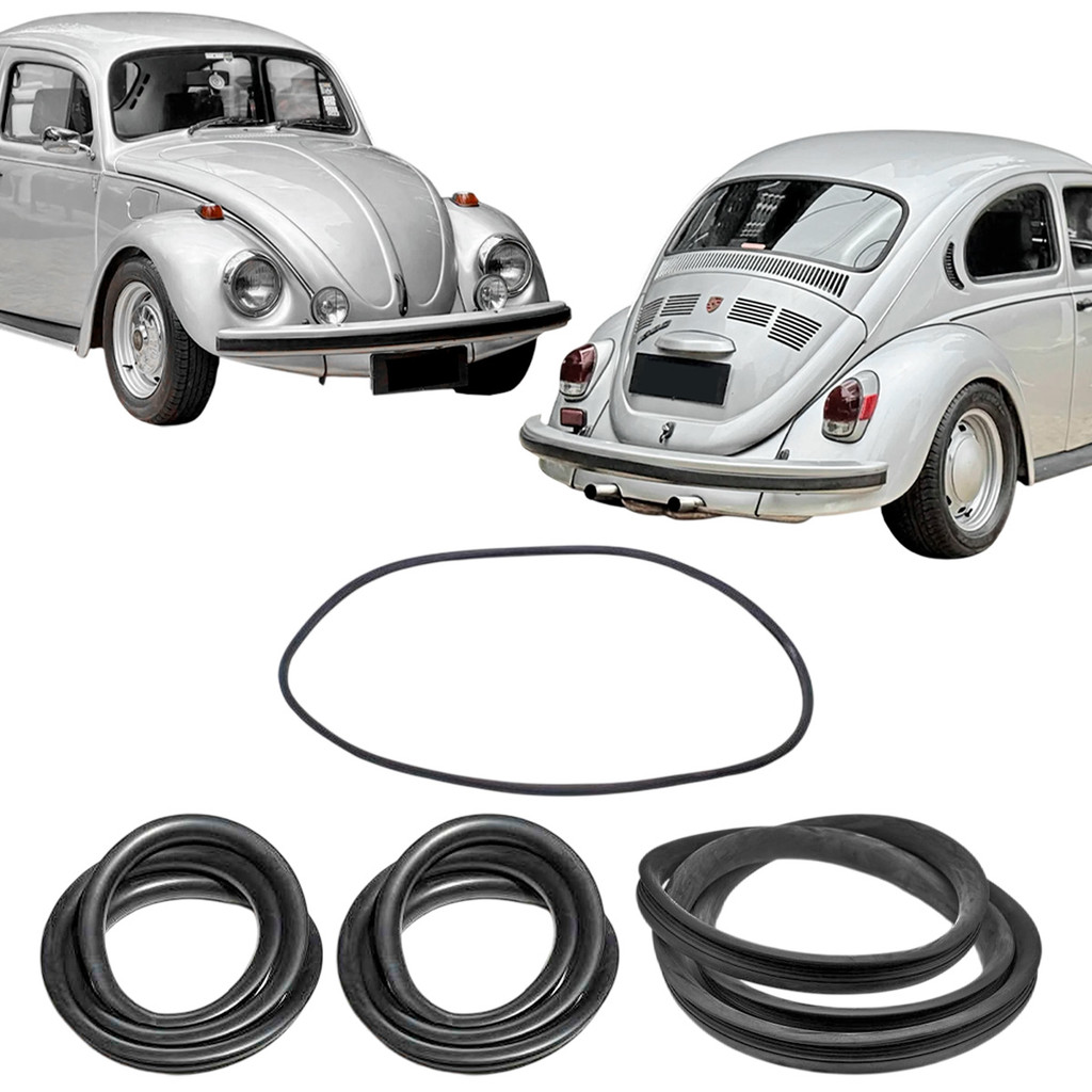 KIT BORRACHA PARABRISA + VIGIA + JANELA FIXA FUSCA 59 A 96 ABA LARGA SEM FRISO (STAND)
