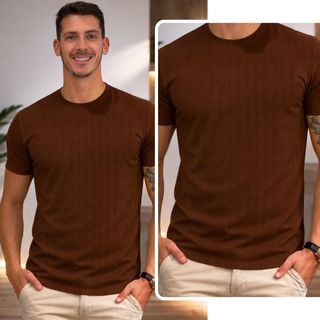 Camiseta Masculina Tricot Camisa Canelada Texturizada Premium Tecido Grosso