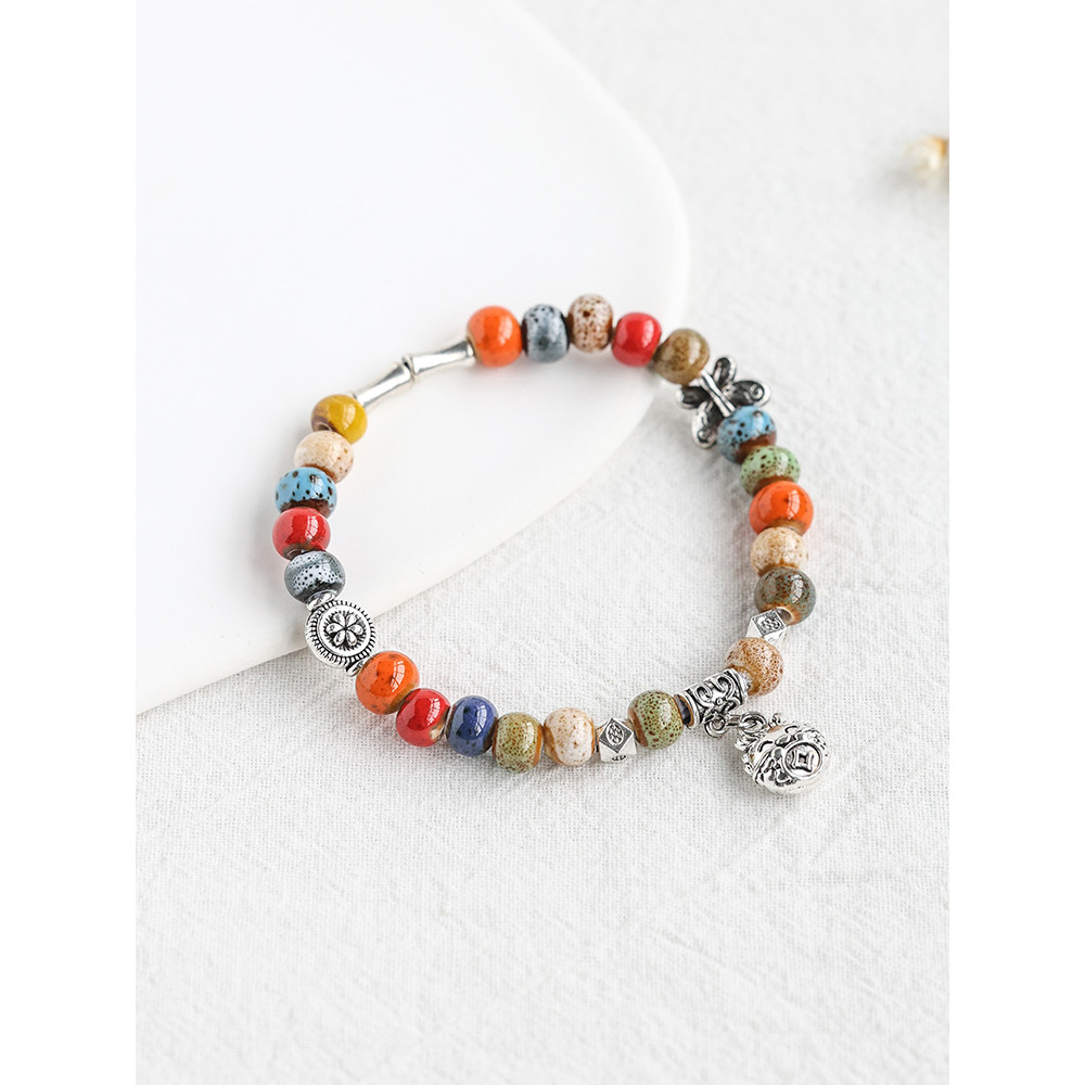 Nova paisagem étnica chinesa Dezhen pulseira de cerâmica contas de porcelana pulseira Retro jóias estudante namoradas pe