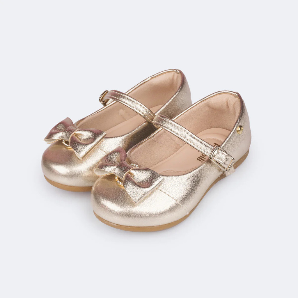 Sapatilha Infantil Menina Pampili Angel Bebe Dourado Laço Confortavel Classica Festas 401060