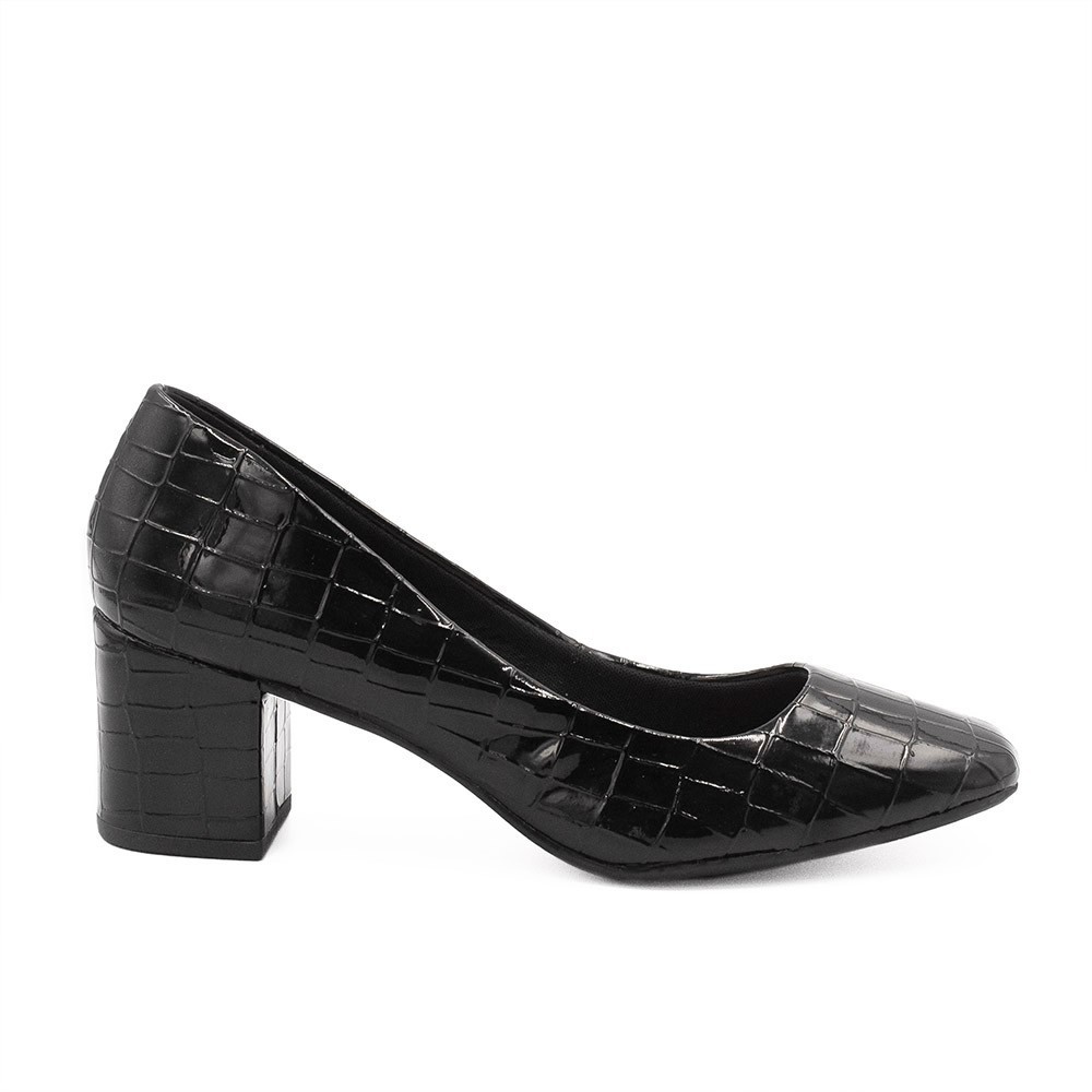 Sapato Retrô Zatta Bico Quadrado Heidi Croco Preto