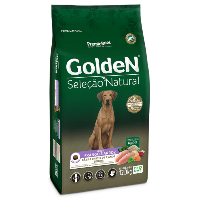 Ração Seca GoldeN Seleção Natural Cachorros Sênior Frango e Arroz 12,0kg
