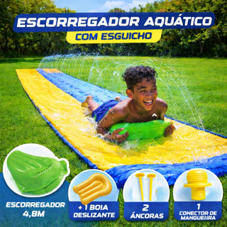 Escorregador Aquático Inflável 480x70cm com jato de agua em Oferta na Shopee