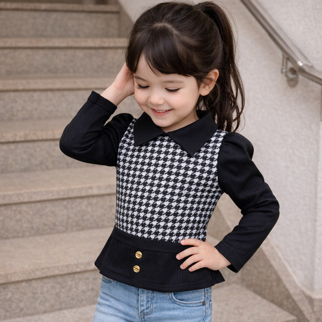 Blusa Infantil xadrez manga longa menina frio inverno - blusa infantil canelada 4-12 anos
