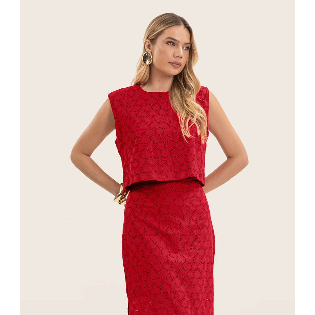 Blusa Feminina Manga Curta Em Laise Endless Vermelho em Oferta na Shopee