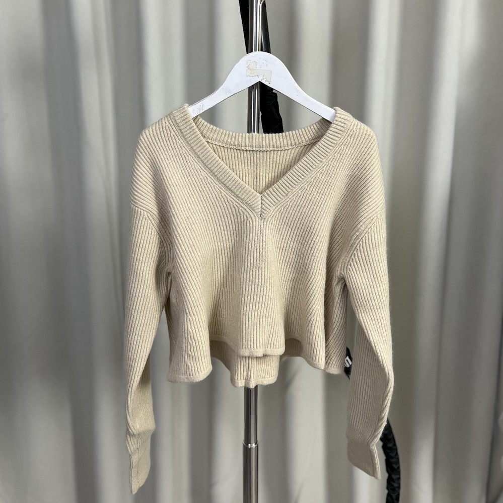 Q186 Suéter pulôver curto feminino novo estilo elegante com decote em V