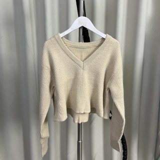 Q186 Suéter pulôver curto feminino novo estilo elegante com decote em V