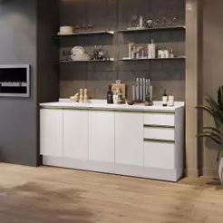 Balcões de Cozinha 100% MDF 200cm Branco Celeste Kappesberg