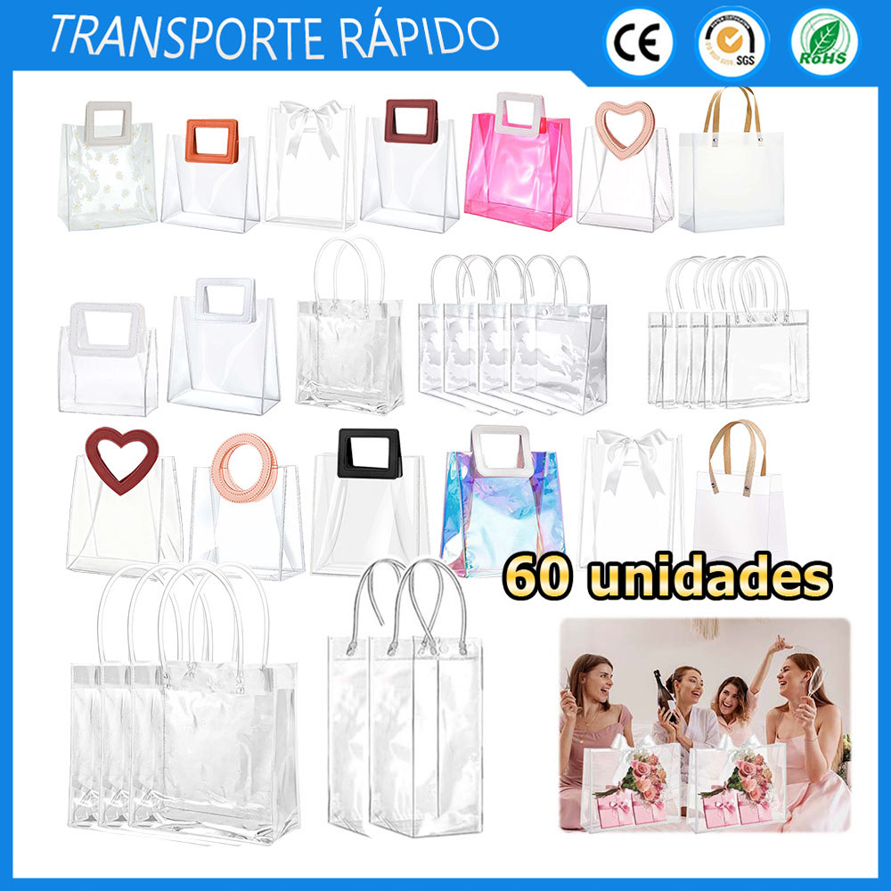 Kit 60 Saco transparente para presentes saco de festa casamentos/aniversários/chá de bebê saco transparente reutilizável