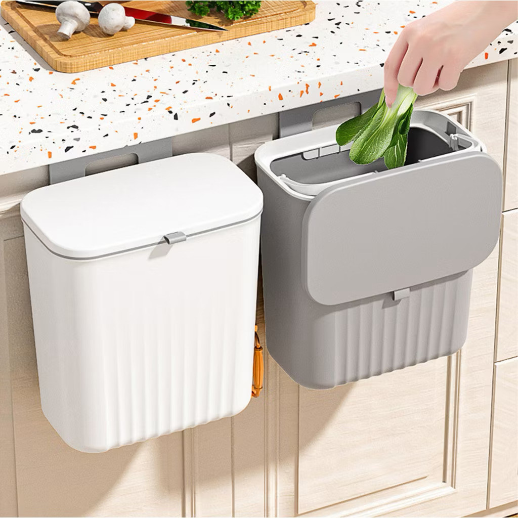 Lixeira Suspensa 9L com Tampa para Cozinha Porta Armário