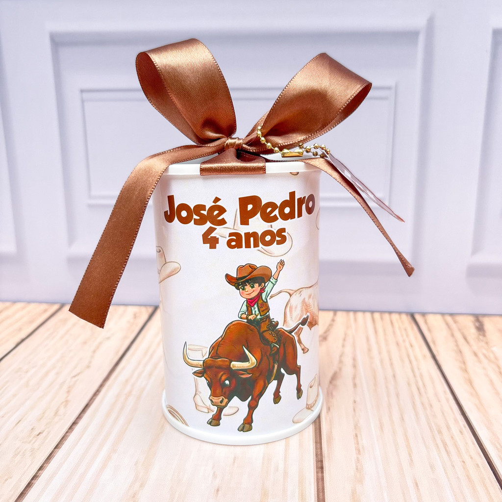 Cofrinho Personalizado Cowboy boiadeiro Menino  - 10x6cm Lembrancinha Festa Infantil Aniversário