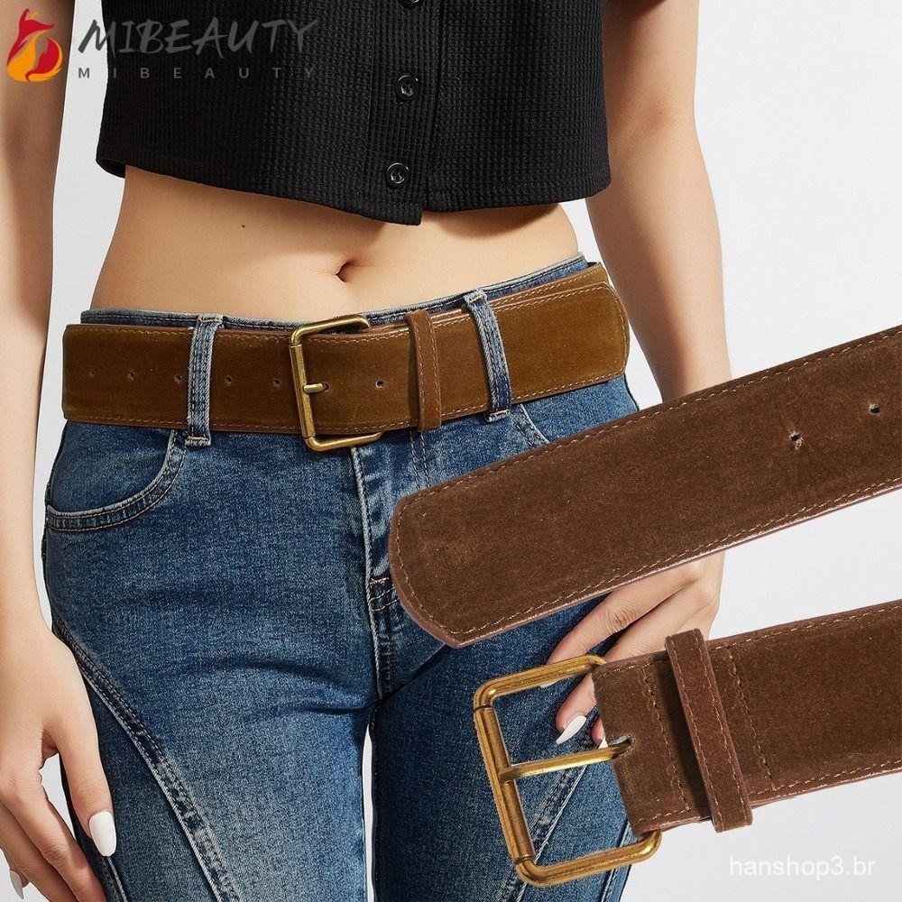 MIBEAUTY Cintura Com Fivela De Pino , Cinto Largo De Couro De Camurça Design De Luxo Casual , Cintos Versáteis Para Calç