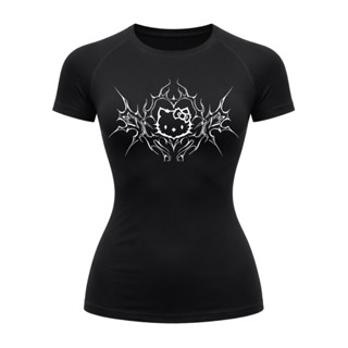 Camiseta Compressão Uv Manga Curta Cyber Tribal Black Heart Hello Kitty Rash Guard em Oferta na Shopee
