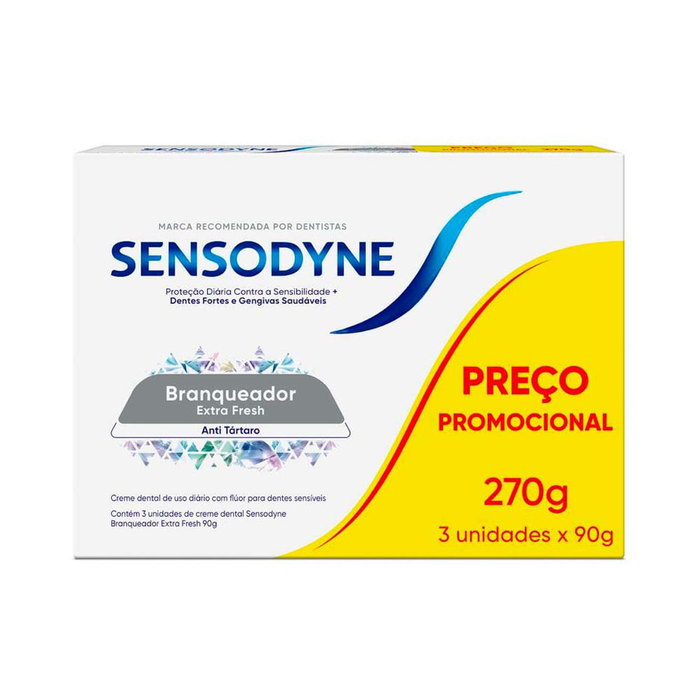 Kit Leve 3 Pague 2 Sensodyne Branqueador Extra Fresh Creme Dental para Dentes Sensíveis 90g