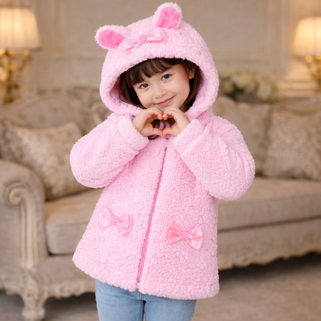 Casaco Teddy Infantil Menina Capuz orelhinhas Casaco pelinho Quente Jaqueta blusa frio Infantil