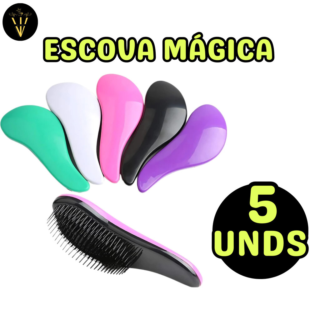 Kit 5 Escova Mágica Para Desembaraçar o Cabelo -Anti Frizz - Reduz a Presença de Pontas Duplas