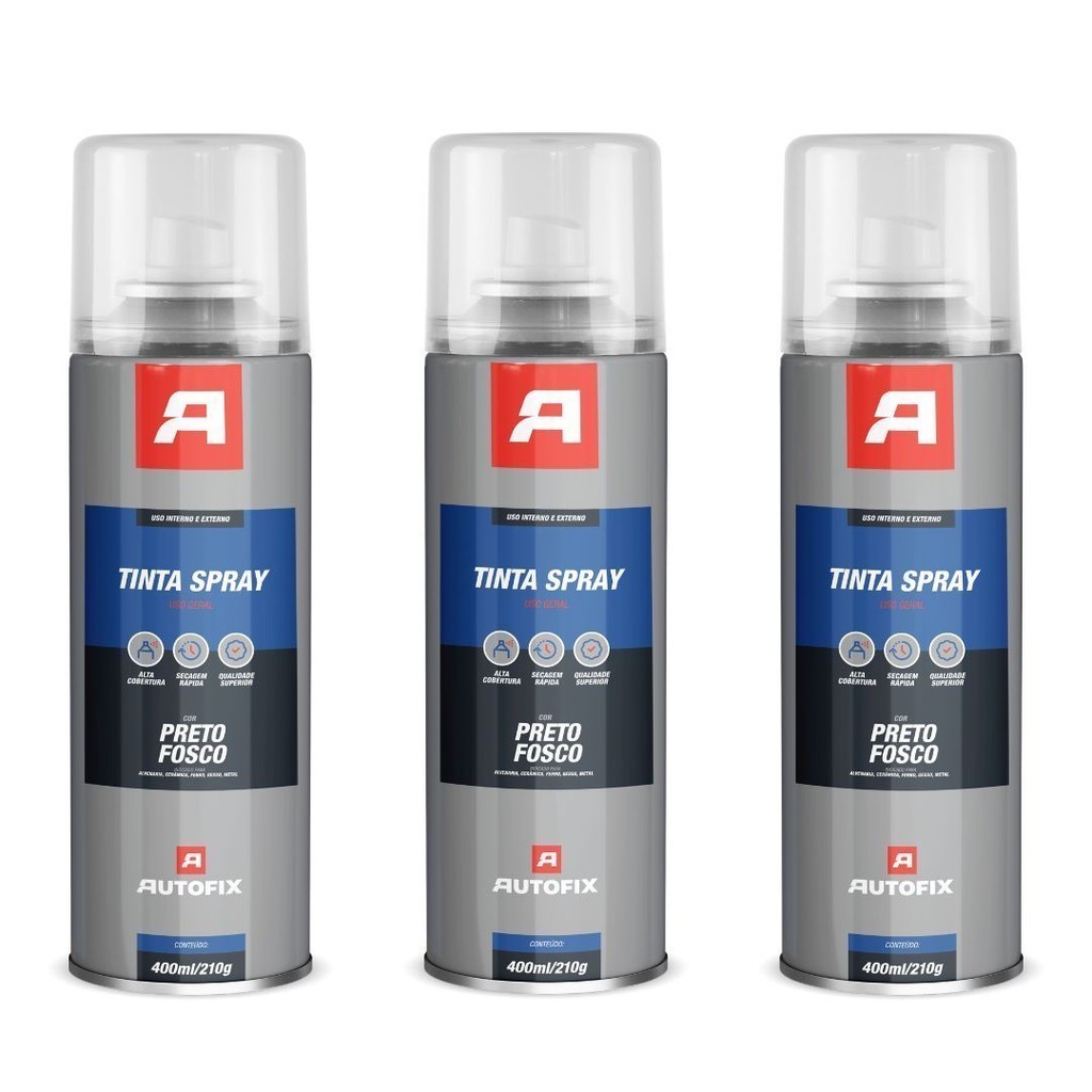 Kit 3 Tinta Sprays Uso Geral 400ml -  400ml / 210g - Preto Fosco