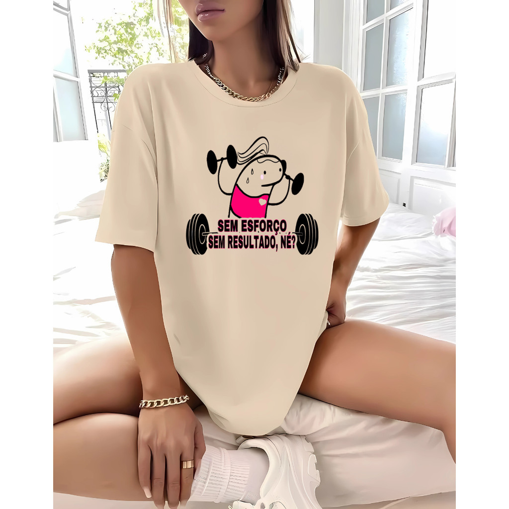 Camiseta Camisa 100% Algodão Gym Treino Academia Musculação Fitness Oversized  Flog Sem esforço não tem Resultado