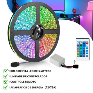 1/2/3/4 Fita Led Rgb 3528 Colorida 5m + Controle+Fonte 300 Led Decoração Casa Loja Gesso …