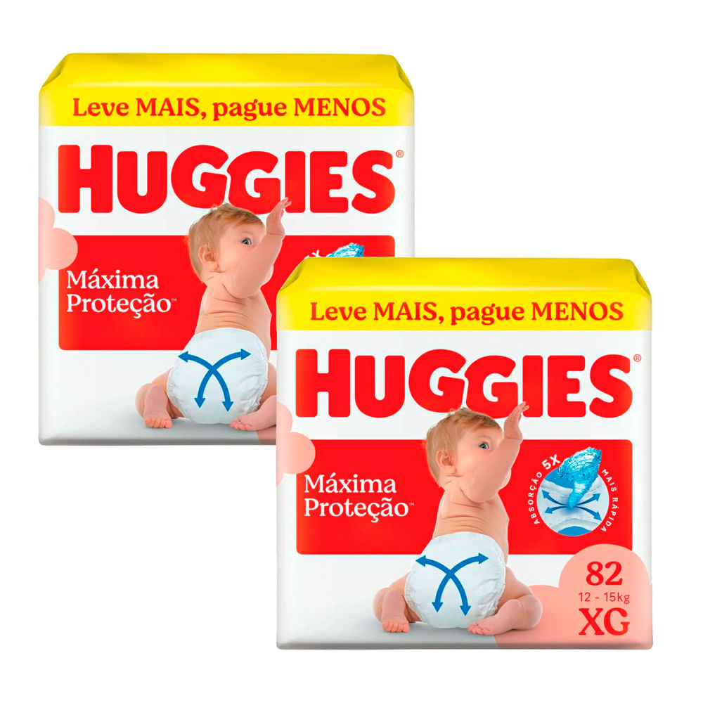 Kit 2 Fralda Huggies Máxima Proteção Tamanho XG 82 Unidades Descartáveis em Oferta na Shopee