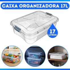 Caixa Multiuso Organizadora Com Tampa Trava De Proteção 17l Cor Transparente