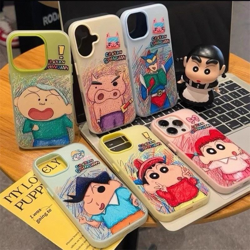 Doodle Crayon ShinChan Marcon Cores Jelly Case Para Samsung A17 A07 A26 A06 A16 A35 A54 A05S A05 A15 A14 A13 A52 A04S A0