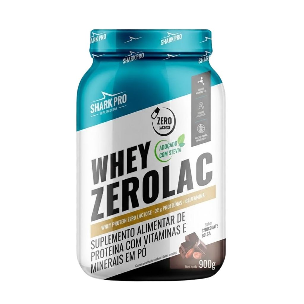 Whey Protein ZeroLac Chocolate Belga 32g De Proteína Pote 900g Shark Pro