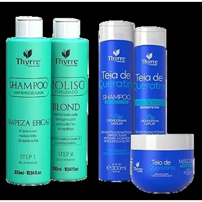 Kit Progressiva Sem Formol Bio Liso Thyrre Cosmetics 300ml + Kit Reconstrução Teia De Queratina Thyrre Cosmetics