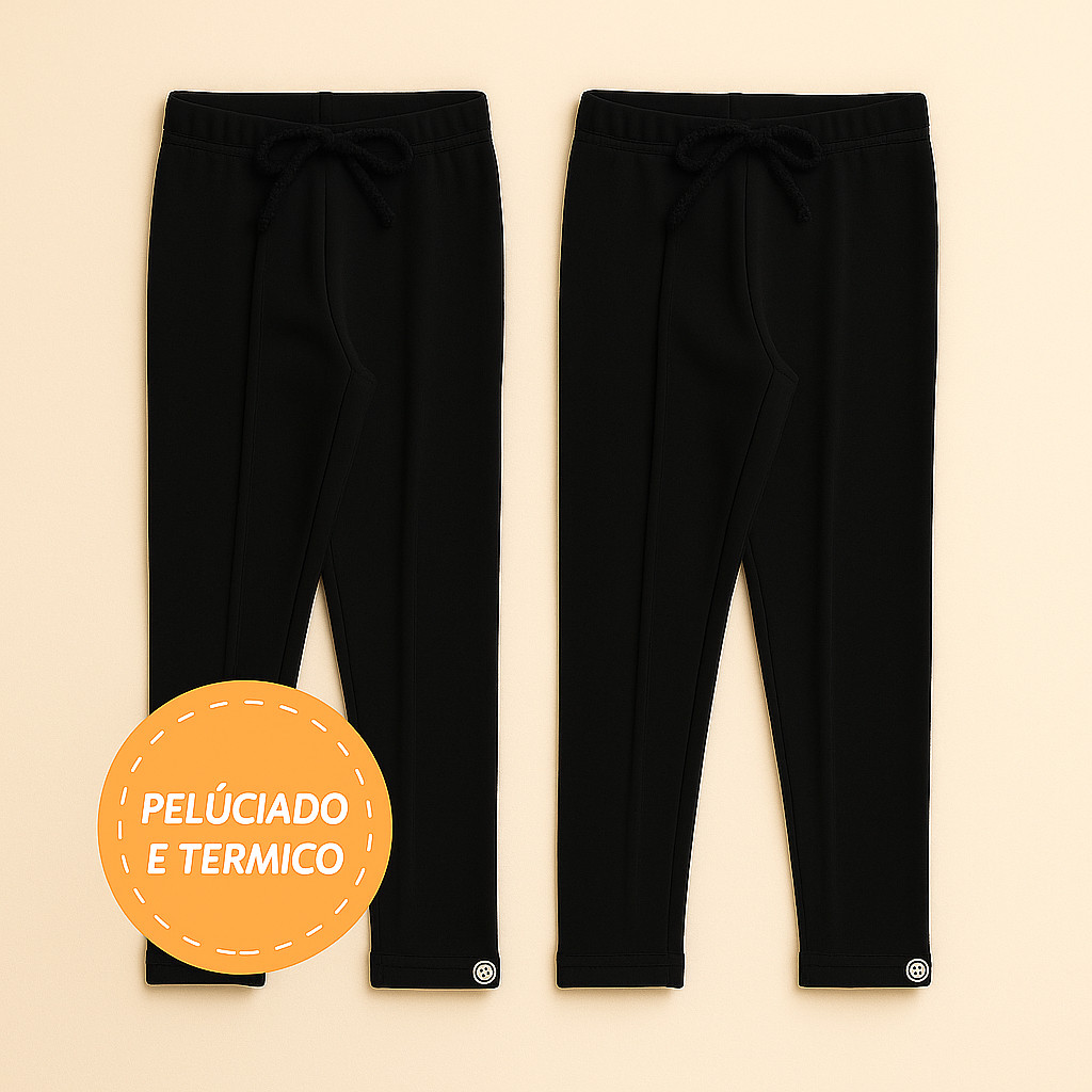 Kit 2 peças Leggings Infantis Feminina Menina Peluciada Acabamento Térmico Quentinha Inverno Escolar