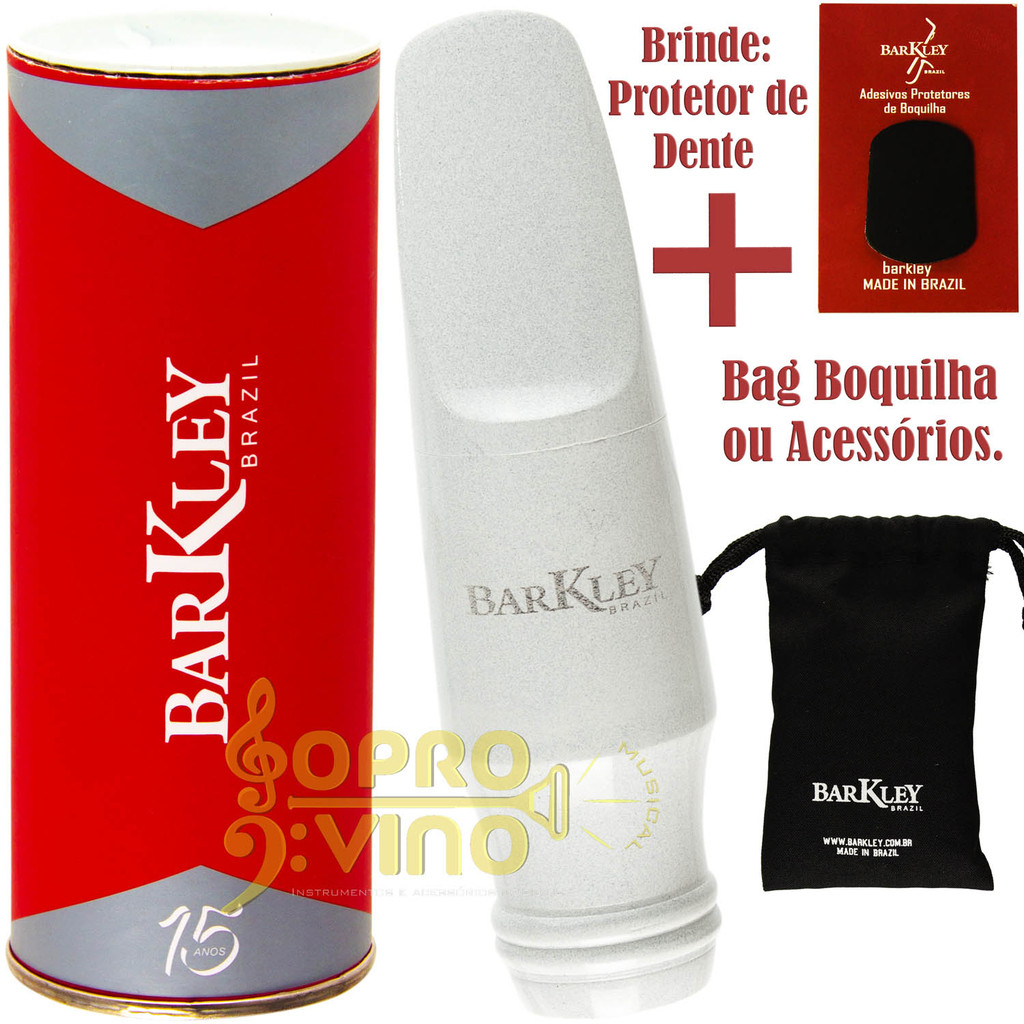 Boquilha Sax Tenor Barkley Vintage 8 Zz Branca Ébano Bag Protetor Brindes