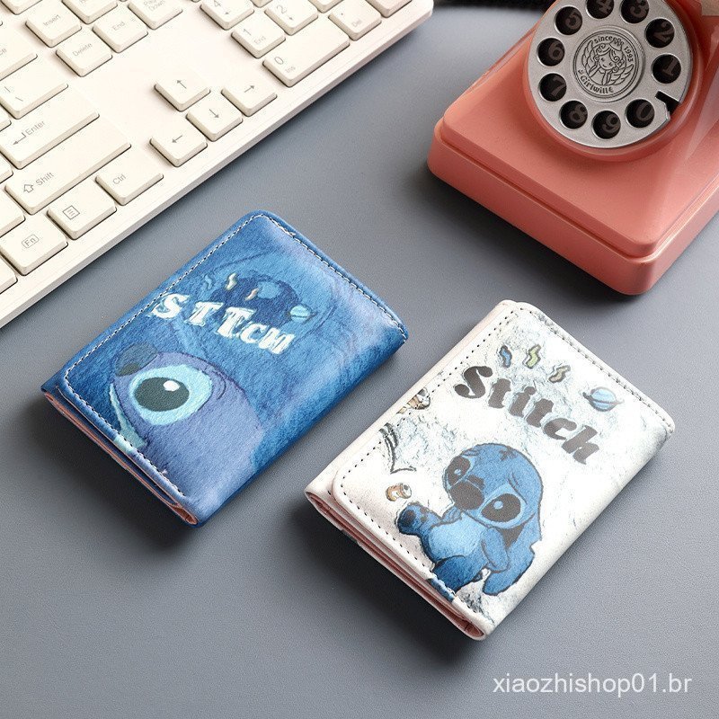 2024 Nova Carteira Curta Stitch, Porta-Moedas Curto, Porta-Cartões, Estudante, Fofo, Original, Tamanho Pequeno, 30% de D
