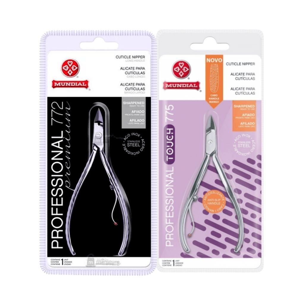 Kit 1 alicate 775 + 1 alicate 772 mundial inox profissional manicure unha