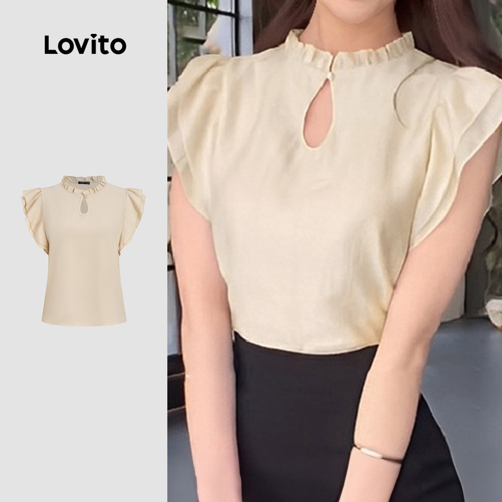 Lovito  Blusa Elegante Babado Botão Novo Estilo Chinês Primavera/verão Blusa Damasco para Mulheres L171ED110 em Oferta na Shopee
