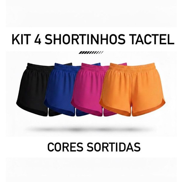 Kit 4 Shorts Tactel Ideal P/ Praia Piscina e Academia Moda Verão Bermuda Feminina