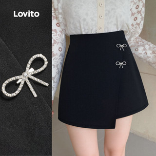 Lovito  Shorts Elegantes Fivela de Strass Arco Falso 2 em 1 Shorts Pretos Primavera/verão para Mulheres L173AD300 em Oferta na Shopee