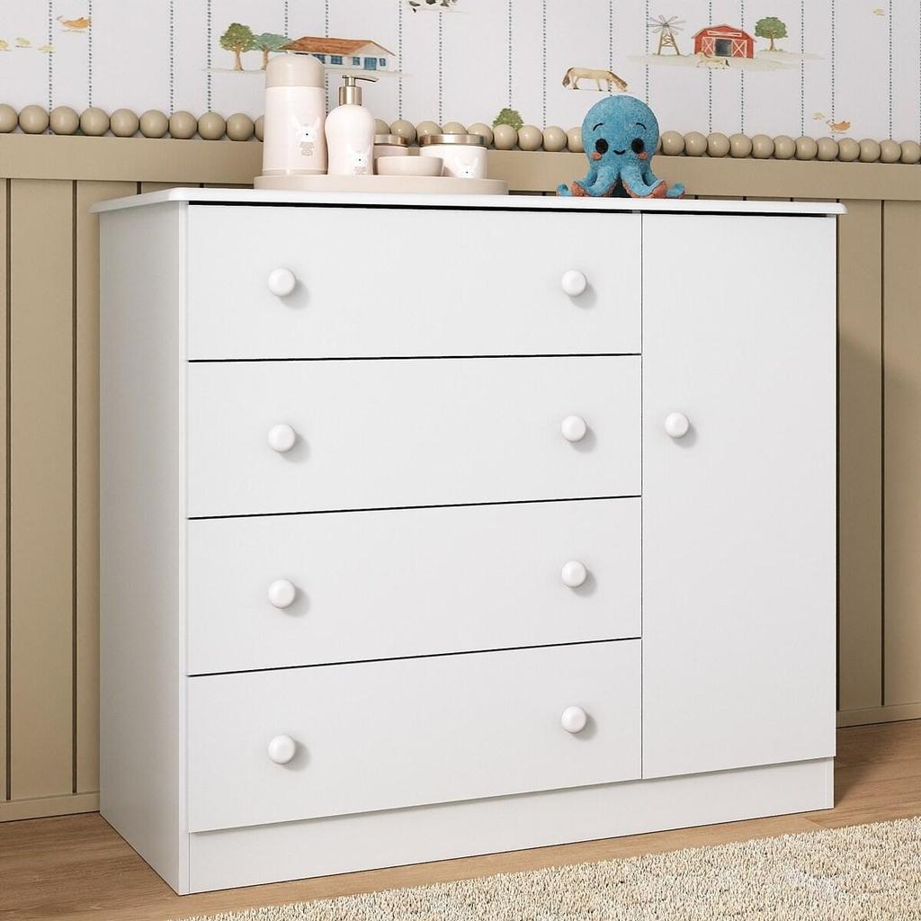 Cômoda Infantil para Bebê 95 cm 1 Porta e 4 Gavetas Encanto Multimóveis MP4449