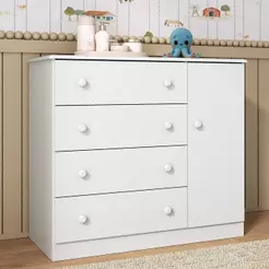 Cômoda Infantil para Bebê 95 cm 1 Porta e 4 Gavetas Encanto Multimóveis MP4449