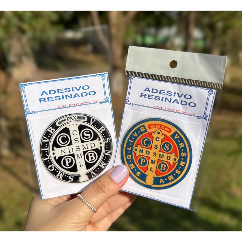 Adesivo São Bento Resinado Alto Relevo proteção carro moto porta medalha de São Bento