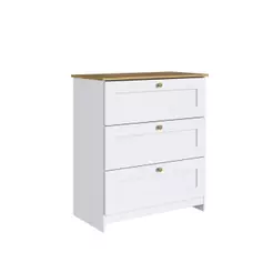 Cômoda 3 Gavetas 80cm CM4300 Branco/Ipê - Decibal Móveis