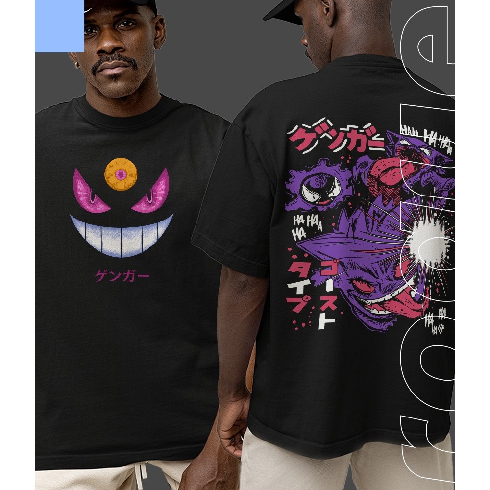 [Camiseta Premium em Algodão Puro]GXG Camiseta Basica e OVERSIZED Eyes Gengar Ghost Blood Evoluçao Haha Anime Carton Uni