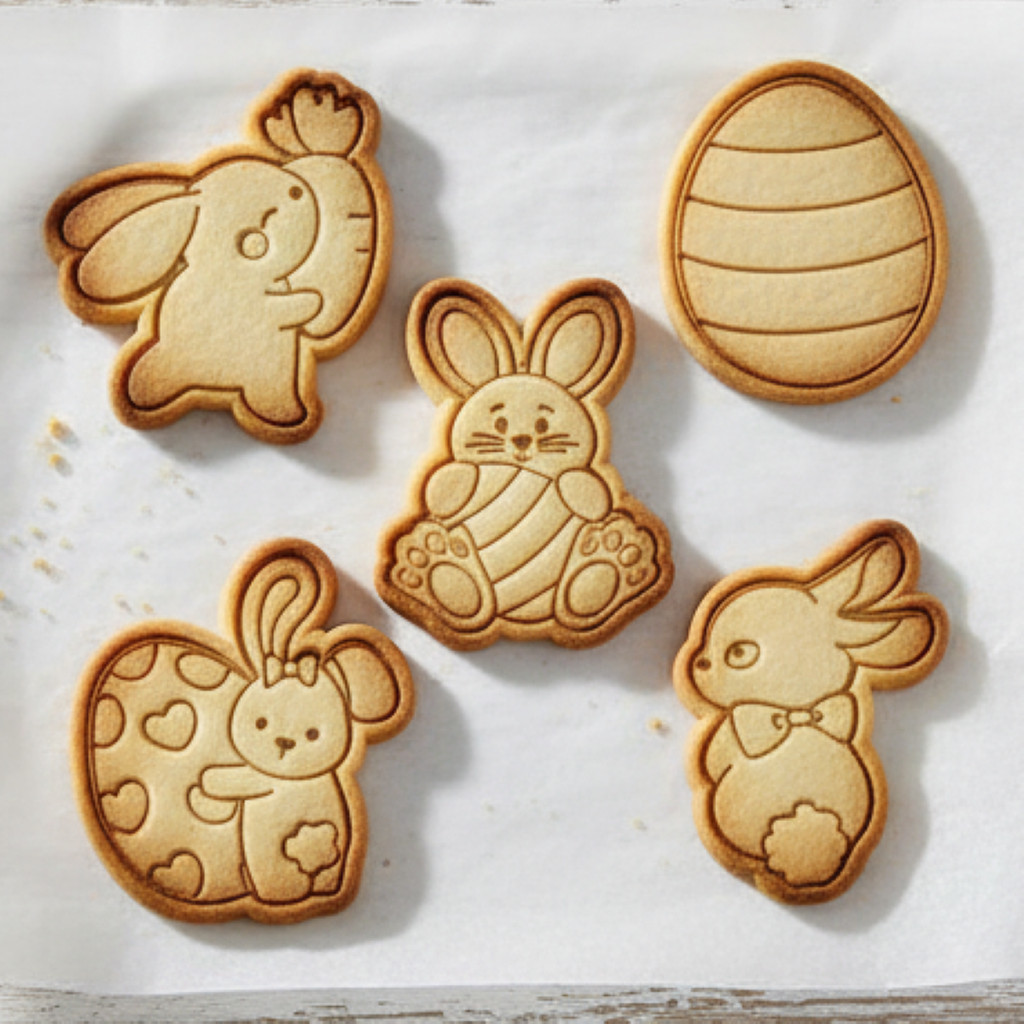 Kit cortador e marcador 5 peças tema Páscoa para Biscoitos e pasta americana em Oferta na Shopee