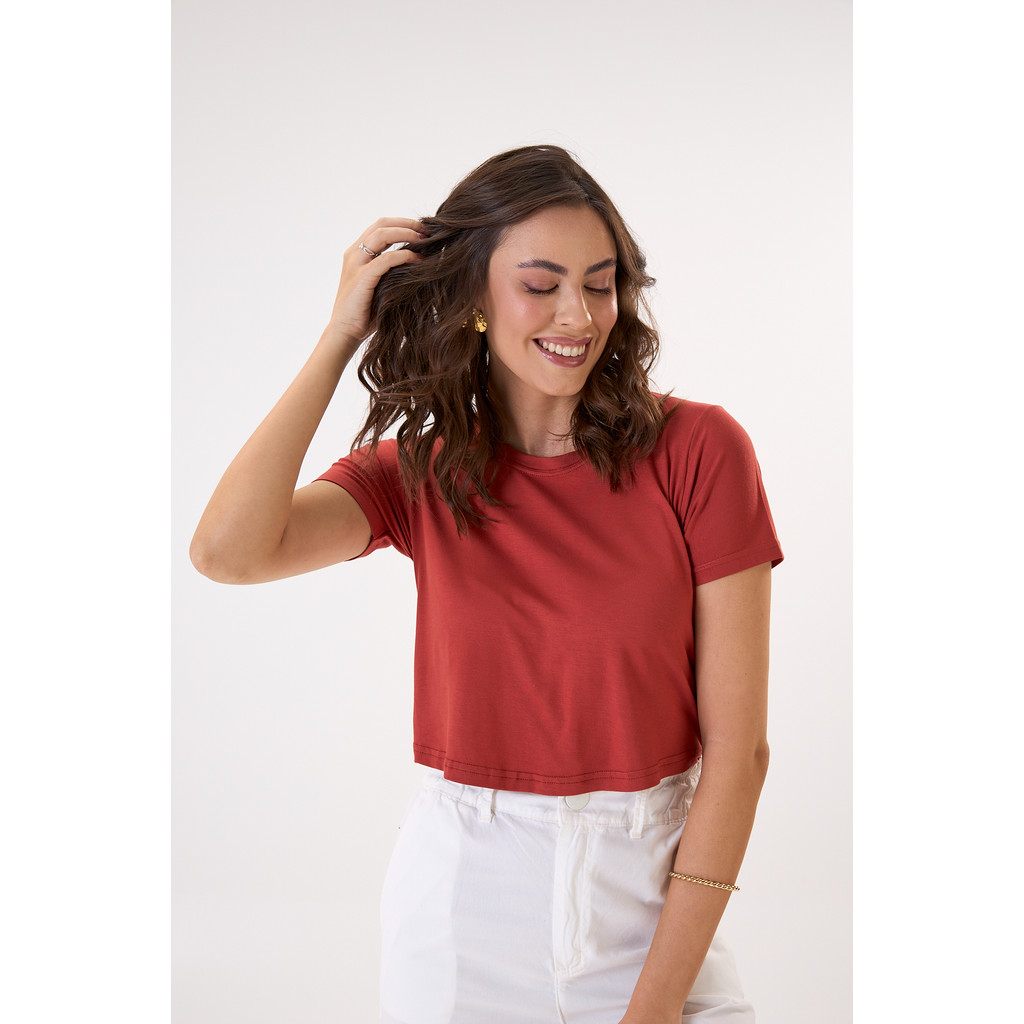 Blusa de Amamentação Terracota com Abertura Prática Manga curta Camiseta Pós-Parto Confortável Moda maternidade gestante