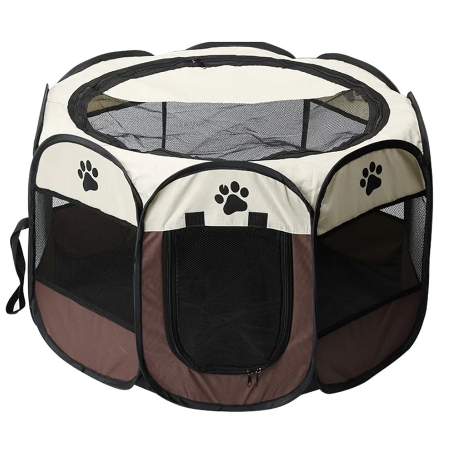 Cercado Grande Casinha Pet Dobrável Portátil Cão Gato Marrom