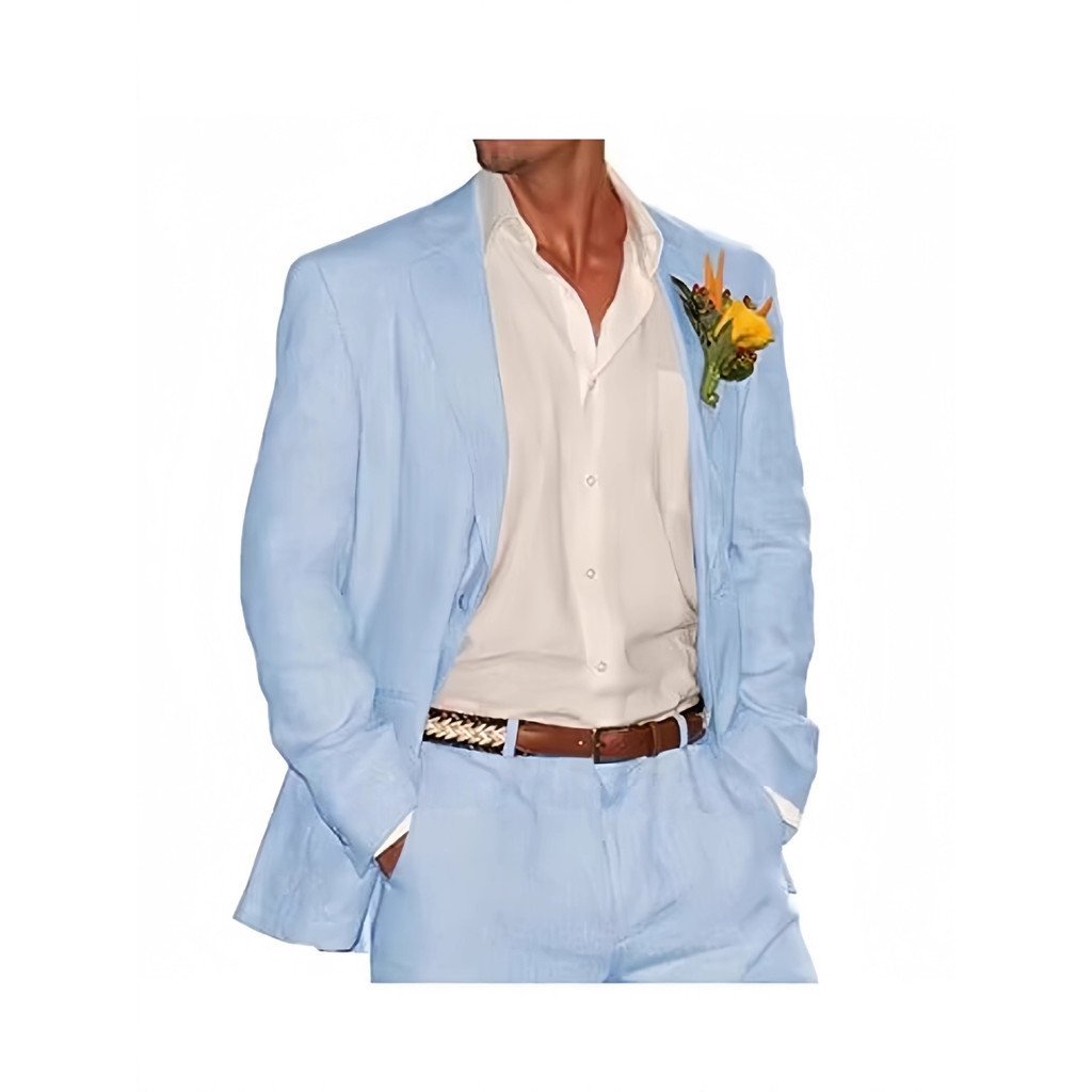 Conjunto de duas peças de linho masculino, cor sólida, casual, respirável, para banquete e casamento, com envio em 24 ho