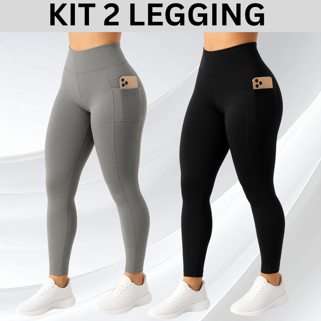 Kit 2 Calça Legging Feminino Bolso lateral Feminina Suplex Cós Largo Academia Fitness Crossfit Verão 2026 em Oferta na Shopee