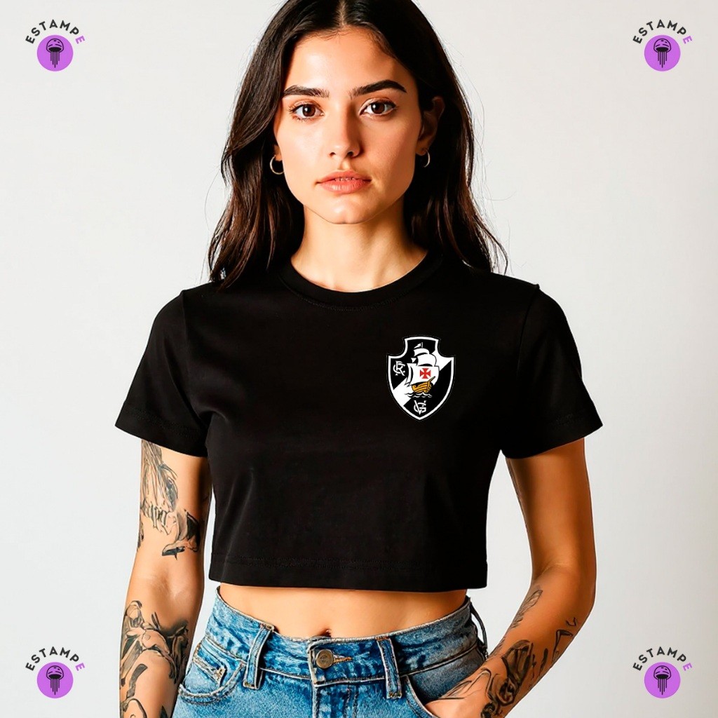 Camisa Camiseta Croppes Futebol Vasco Da Gama Blusa 100% Algodão Premium Adulto Feminino