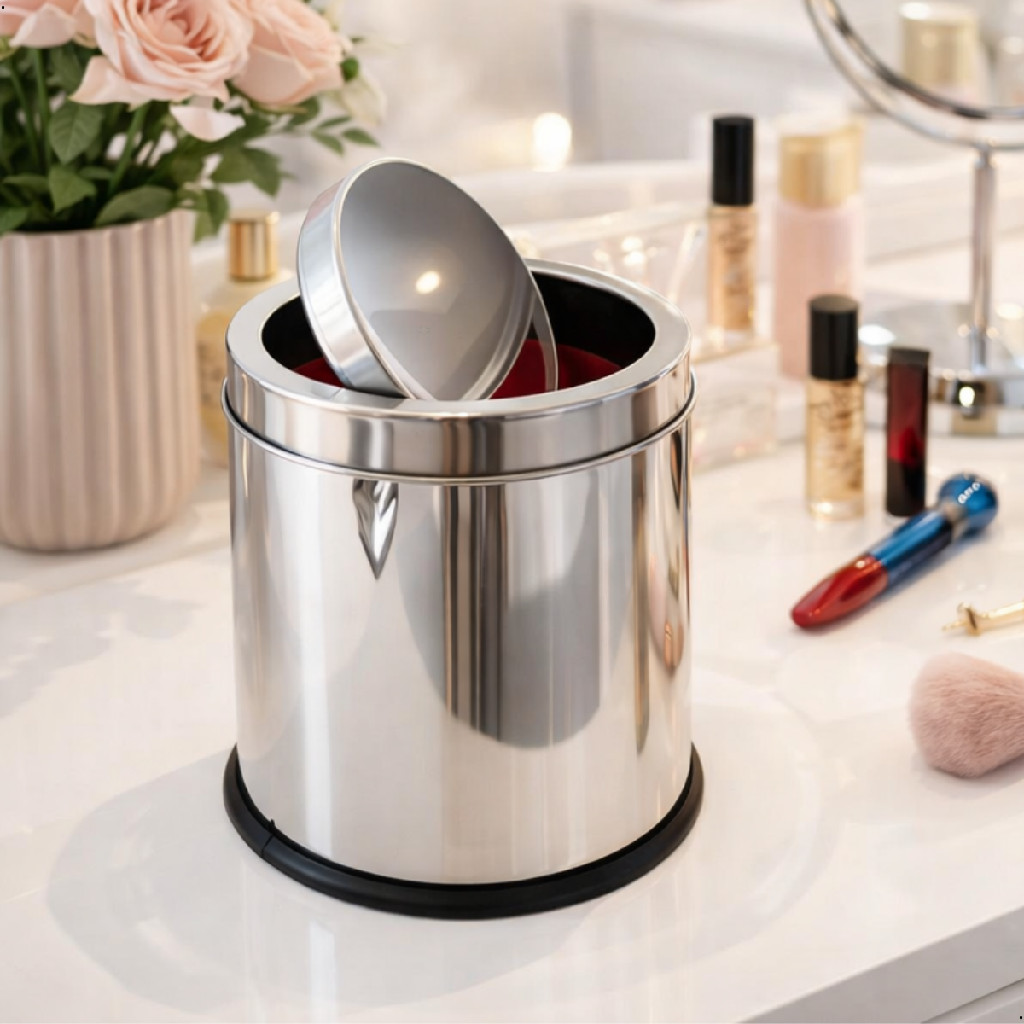 Lixeira Inox Tampa Basculante 3L Mor Redonda Multiuso para Cozinha Banheiro Escritório Bancada